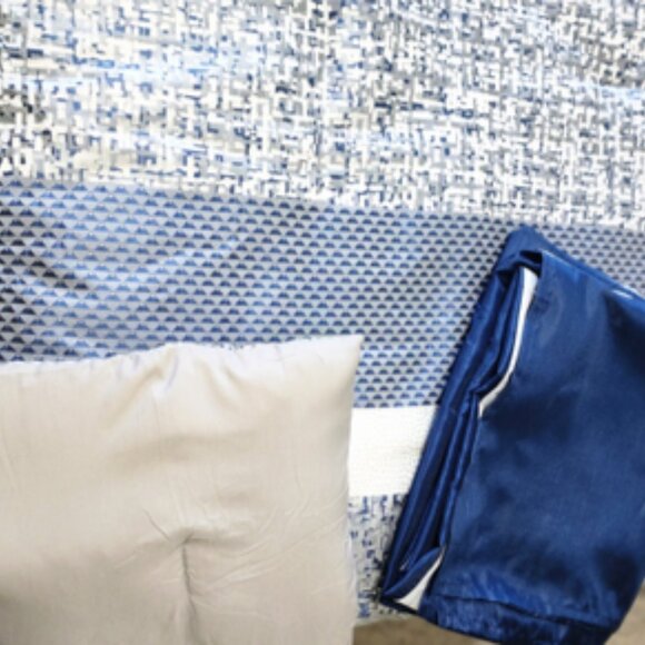 Queen 7 pc Harmony Jacquard Comforter Madison Park Set Navy & Silver - Picture 12 of 13